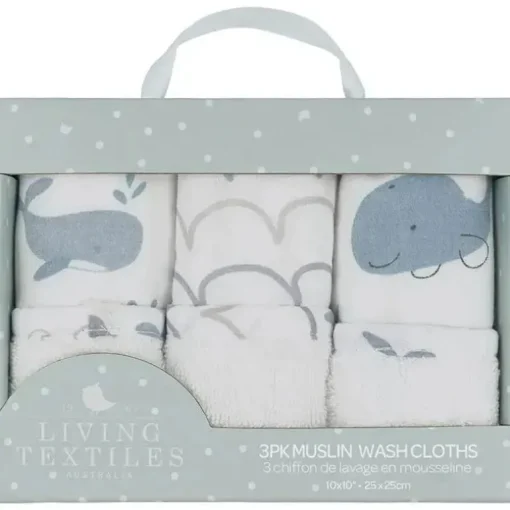 Living Textiles - Panos de lavagem de musselina Whale Of A Time 3Pk