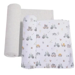 Living Textiles - 2Pk Jersey Swaddle, Tractor Ride