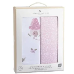 Living Textiles - 2Pk Jersey Swaddle, Mushroom House