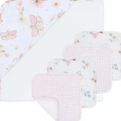 Living Textiles - Toalha com capuz para bebê, conjunto de presente de banho com 5 peças, Fly Away, rosa