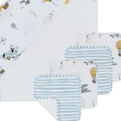 Living Textiles - Toalha com capuz para bebê, conjunto de presente de banho com 5 peças, para cima e para longe, azul