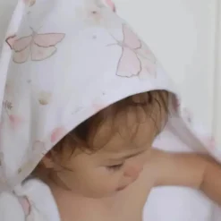Living Textiles - Toalha com capuz para bebê, conjunto de presente de banho com 5 peças, Fly Away, rosa