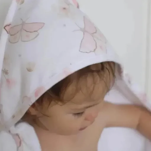 Living Textiles - Toalha com capuz para bebê, conjunto de presente de banho com 5 peças, Fly Away, rosa