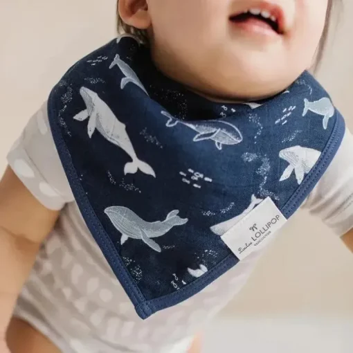 Loulou Lollipop - Conjunto de babadores (musselina), baleias azuis