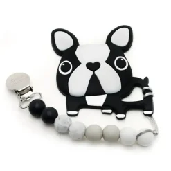 Loulou Lollipop - Mordedor de Silicone com Clipe Boston Terrier, Preto