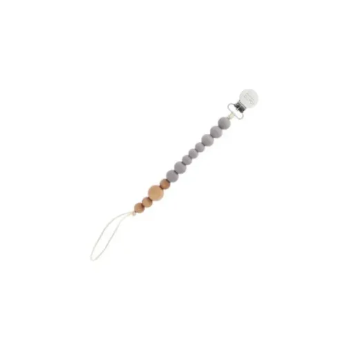 Loulou LOLLIPOP Lolli Color Block Madeira + Clipe de Chupeta de Silicone, Cinza Opala