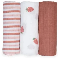Lulujo - 3Pk cobertores de musselina de morangos