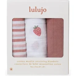 Lulujo - 3Pk cobertores de musselina de morangos