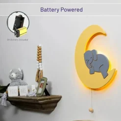 LumieWorld - Elefante iluminado Lumipets na lua, luz noturna para berçário, iluminação montada na parede