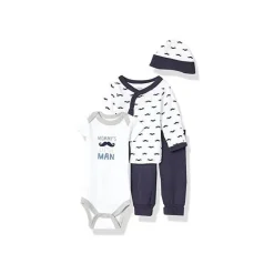 Luvable Friends - Conjunto de enxoval de algodão para bebê menino bigode 4 unidades