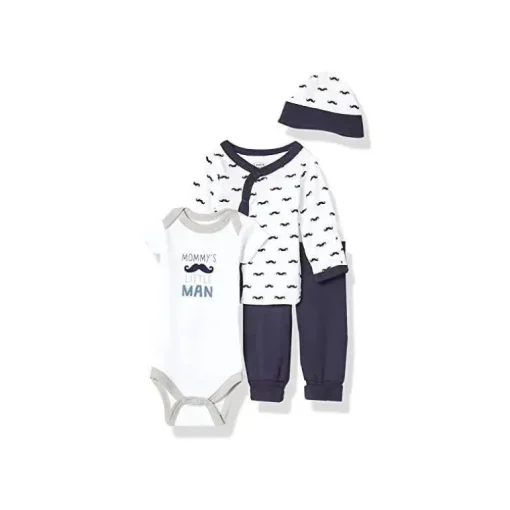 Luvable Friends - Conjunto de enxoval de algodão para bebê menino bigode 4 unidades