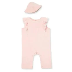 Macacão e chapéu Little Me Dots - Rosa