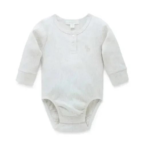 Macacão Henley de manga comprida Pure Baby - Baby Neutro Rib, Melange Trigo