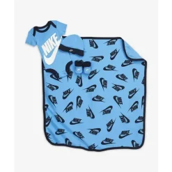 Macacão Nike Baby 4Pk 1 manga curta + chapéu + 1pk botas + cobertor - azul 0-6M