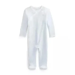 Macacão Polo Ralph Lauren Baby - Menino Manga Longa de Algodão Orgânico Interlock Malha, Berilo Azul/Branco