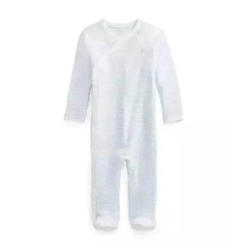 Macacão Polo Ralph Lauren Baby - Menino Manga Longa de Algodão Orgânico Interlock Malha, Berilo Azul/Branco