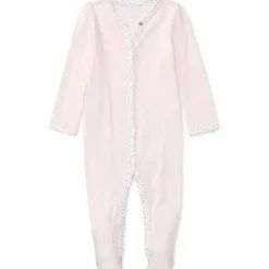 Macacão Polo Ralph Lauren Baby - Menina Manga Longa Algodão Orgânico Interlock Malha Macacão, Rosa Delicado