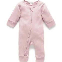 Macacão Pure Baby - Baby Girl com zíper canelado, lavanda