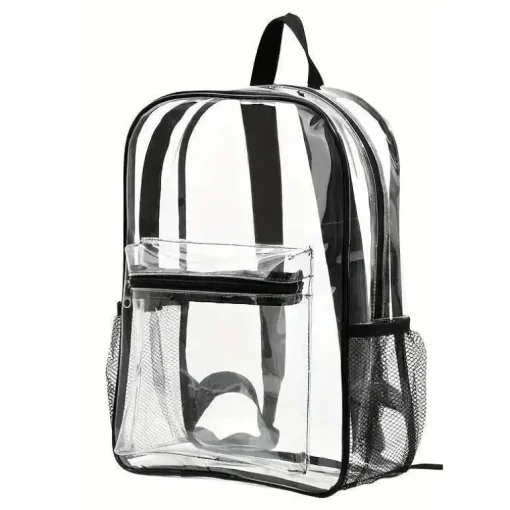 Macrobaby - Mochila escolar transparente de grande capacidade, transparente e preta