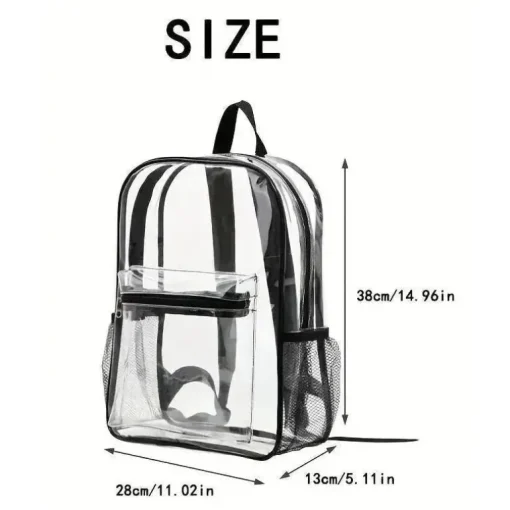 Macrobaby - Mochila escolar transparente de grande capacidade, transparente e preta