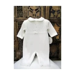 Malha Will' Beth Ivory com um toque de pequenas flores bordadas rosa, conjunto de macacão e cobertor, branco/rosa