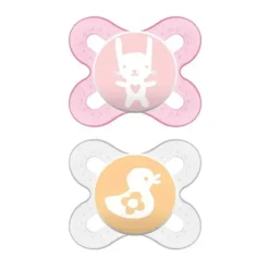 MAM 2 pacotes de chupeta para recém-nascidos macios - rosa/transparente