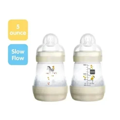 Mam - 2Pk mamadeiras anticólicas 5 onças fluxo lento, unissex branco