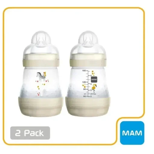 Mam - 2Pk mamadeiras anticólicas 5 onças fluxo lento, unissex branco