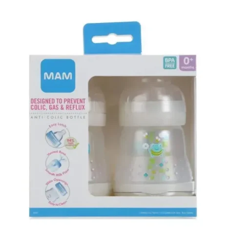 Mam - 2Pk mamadeiras anticólicas 5 onças fluxo lento, unissex branco