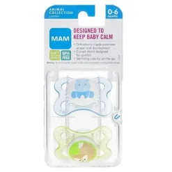 Mam Animals 0-6M chupetas, cores podem variar, pacote de 2