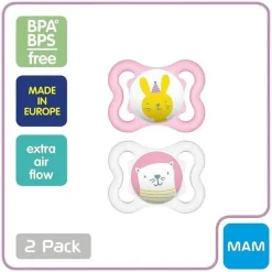 MAM Mini Air Mam chupeta e estojo de esterilização para pele sensível, 2 unidades