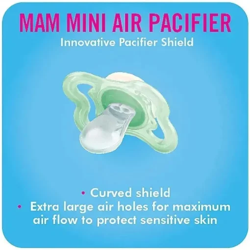 MAM Mini Air Mam chupeta e estojo de esterilização para pele sensível, 2 unidades