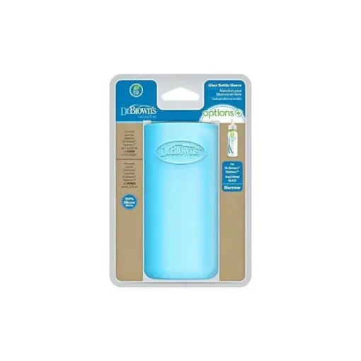 Manga estreita para garrafa de vidro de 8 onças / 250 ml do Dr. Brown | Manga de mamadeira 100% silicone - azul