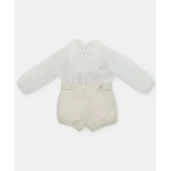 Martin Aranda - Baby Boy Set Shirt & Boys Shorts With Suspenders Tenerezza, Ivory