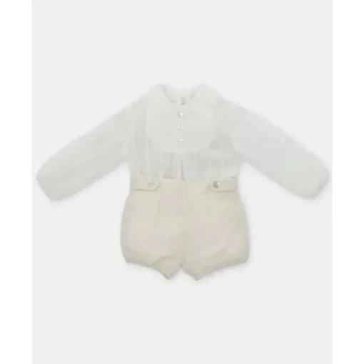 Martin Aranda - Baby Boy Set Shirt & Boys Shorts With Suspenders Tenerezza, Ivory