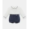 Martin Aranda - Baby Boy Set Shirt & Boys Shorts With Suspenders Velour Dark Blue