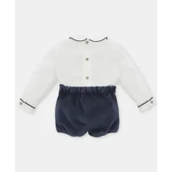 Martin Aranda - Baby Boy Set Shirt & Boys Shorts With Suspenders Velour Dark Blue
