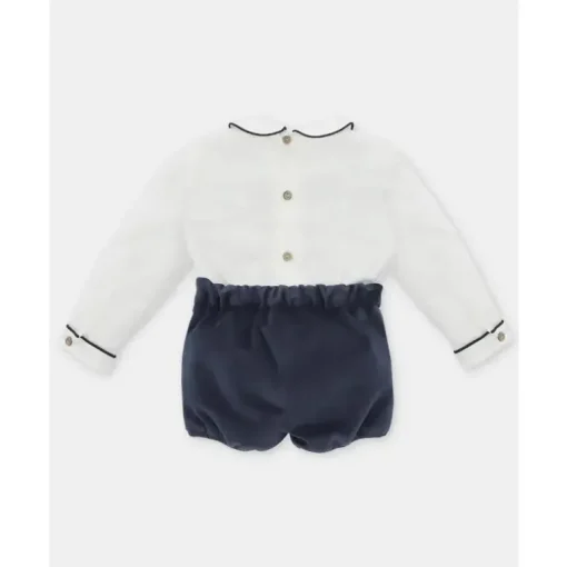 Martin Aranda - Baby Boy Set Shirt & Boys Shorts With Suspenders Velour Dark Blue