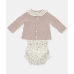 Martin Aranda - Baby Girl Peonia Set Sweater Matching Bloomer, Rosa Palo
