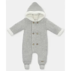 Martin Aranda - Baby Sweater Knit Lined Pramsuit With Removable Feet Glace, Light Pink