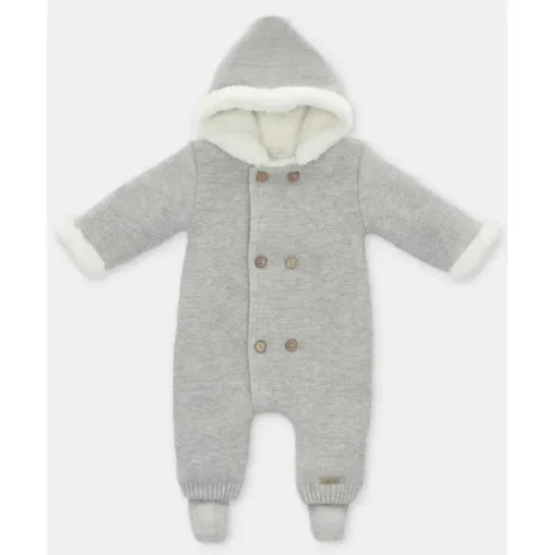 Martin Aranda - Baby Sweater Knit Lined Pramsuit With Removable Feet Glace, Light Grey