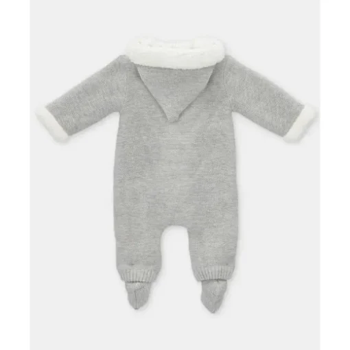 Martin Aranda - Baby Sweater Knit Lined Pramsuit With Removable Feet Glace, Light Grey