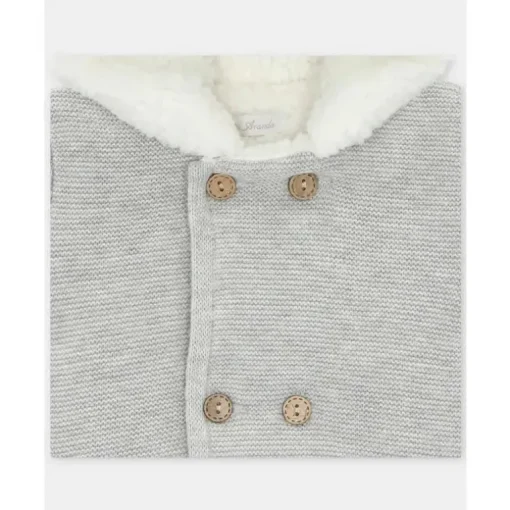 Martin Aranda - Baby Sweater Knit Lined Pramsuit With Removable Feet Glace, Light Grey