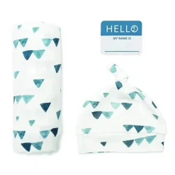 Mary Meyer - Conjunto Lulujo Hello World Hat &amp; Swaddle, triângulos marinhos