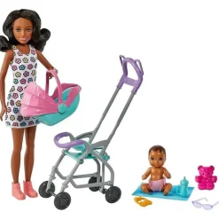 Mattel - Barbie Playset com boneca babá, cabelo castanho encaracolado