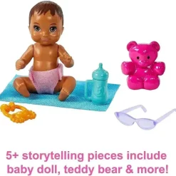 Mattel - Barbie Playset com boneca babá, cabelo castanho encaracolado