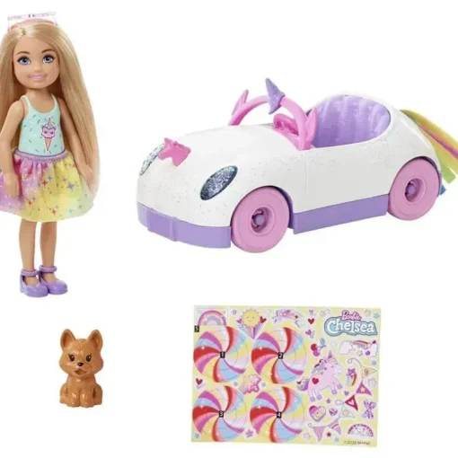 Mattel - boneca Barbie Club Chelsea e carro unicórnio