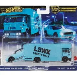 Mattel - Frota de transporte de equipe Flyer e Nissan Skyline 2000Gt-R Lbwk