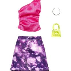 Mattel - Pacote de roupas de boneca Barbie Fashion, conjunto completo com blusa rosa e saia roxa
