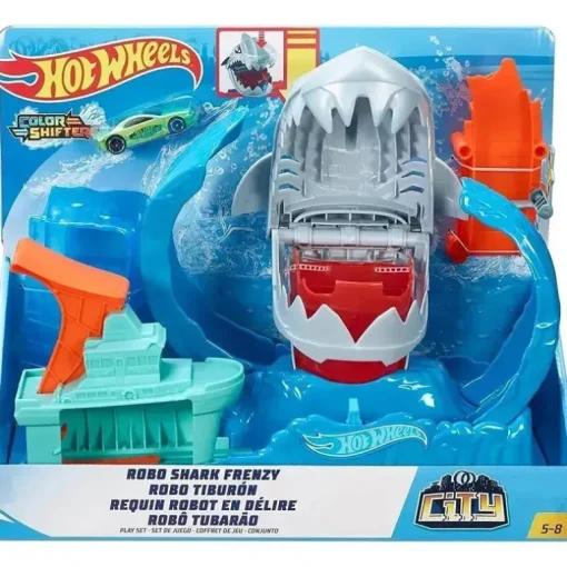 Mattel Hot Wheels City Color mudança de cor Robo Shark Jump Frenzy Play Set